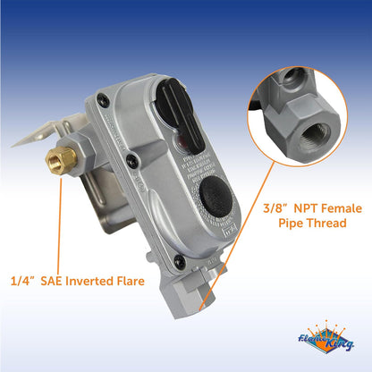 Flame King (KT12ACR-2a) Regulador de gas propano LP de cambio automático de 2 etapas con dos coletas de 12 pulgadas para caravanas, furgonetas, remolques