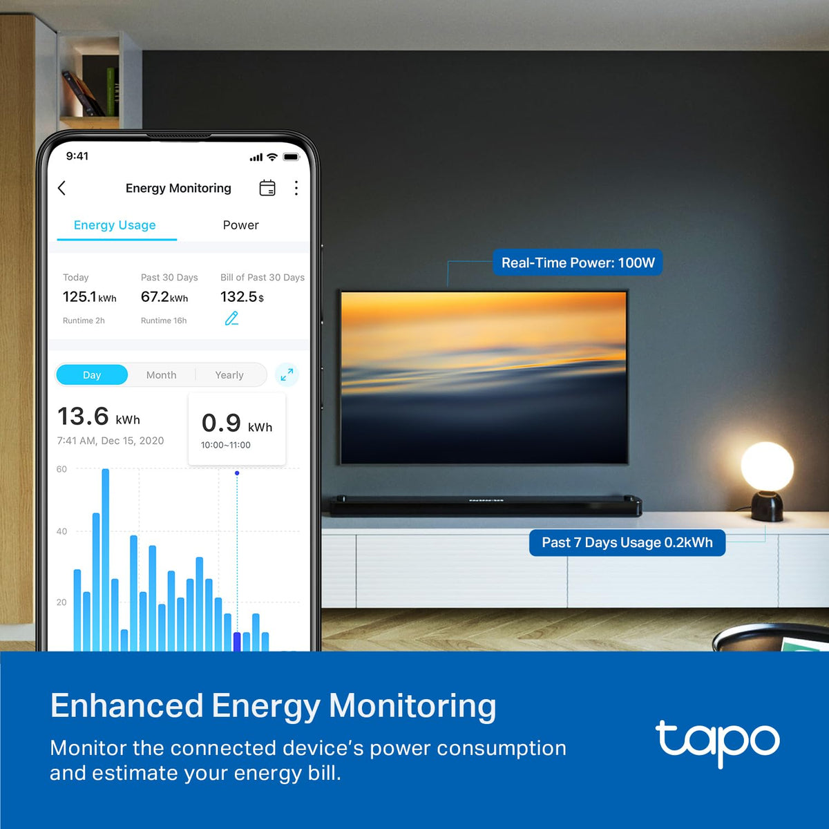 TP-Link Tapo Smart Plug P210M, toma Wi-Fi en pared, compatible con materia, monitoreo de energía, 15A/1800W Max, funciona con Alexa, Apple Home, Google Home, SmartThings, control de voz/remoto,