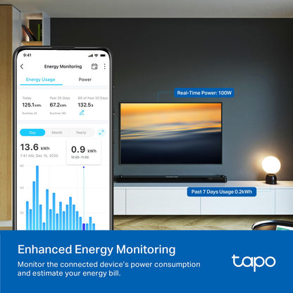 TP-Link Tapo Smart Plug P210M, toma Wi-Fi en pared, compatible con materia, monitoreo de energía, 15A/1800W Max, funciona con Alexa, Apple Home, Google Home, SmartThings, control de voz/remoto,
