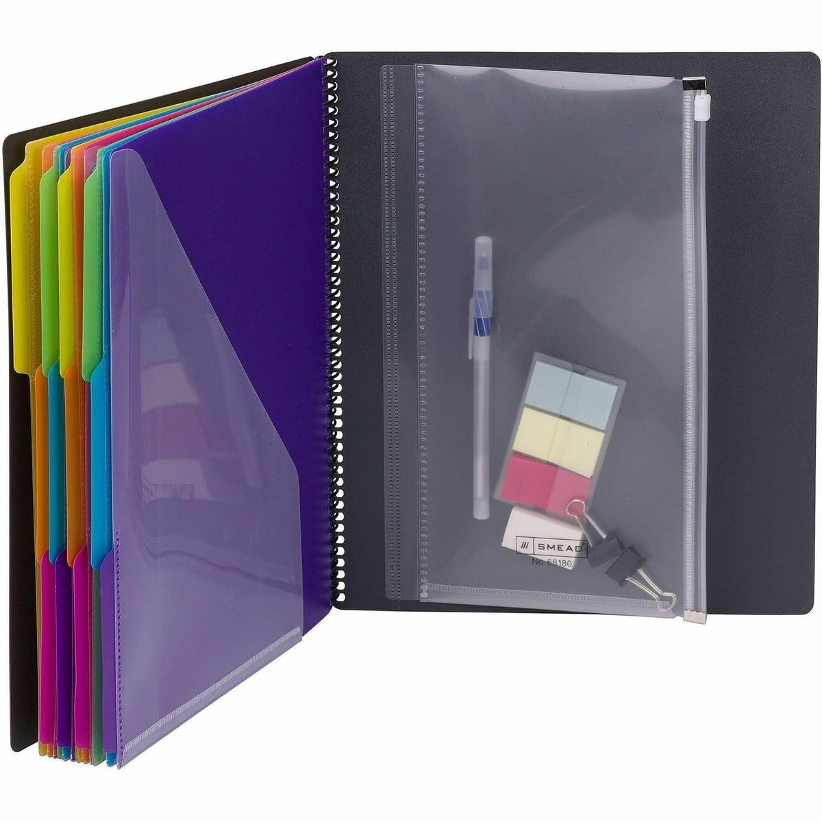 Smead 24 Pocket Poly Project Organizer, Letter Size, 1/3-Cut tab, Gray with Bright Colors (89206)
