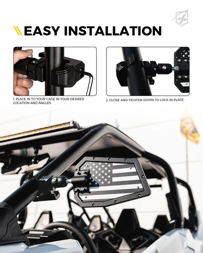 Xprite UTV - Espejos laterales para jaula de barra enrollable de 1.7 a 2 pulgadas, soporte ajustable para espejo retrovisor de aluminio resistente para todoterreno, lado a lado, Polaris RZR XP Turbo,