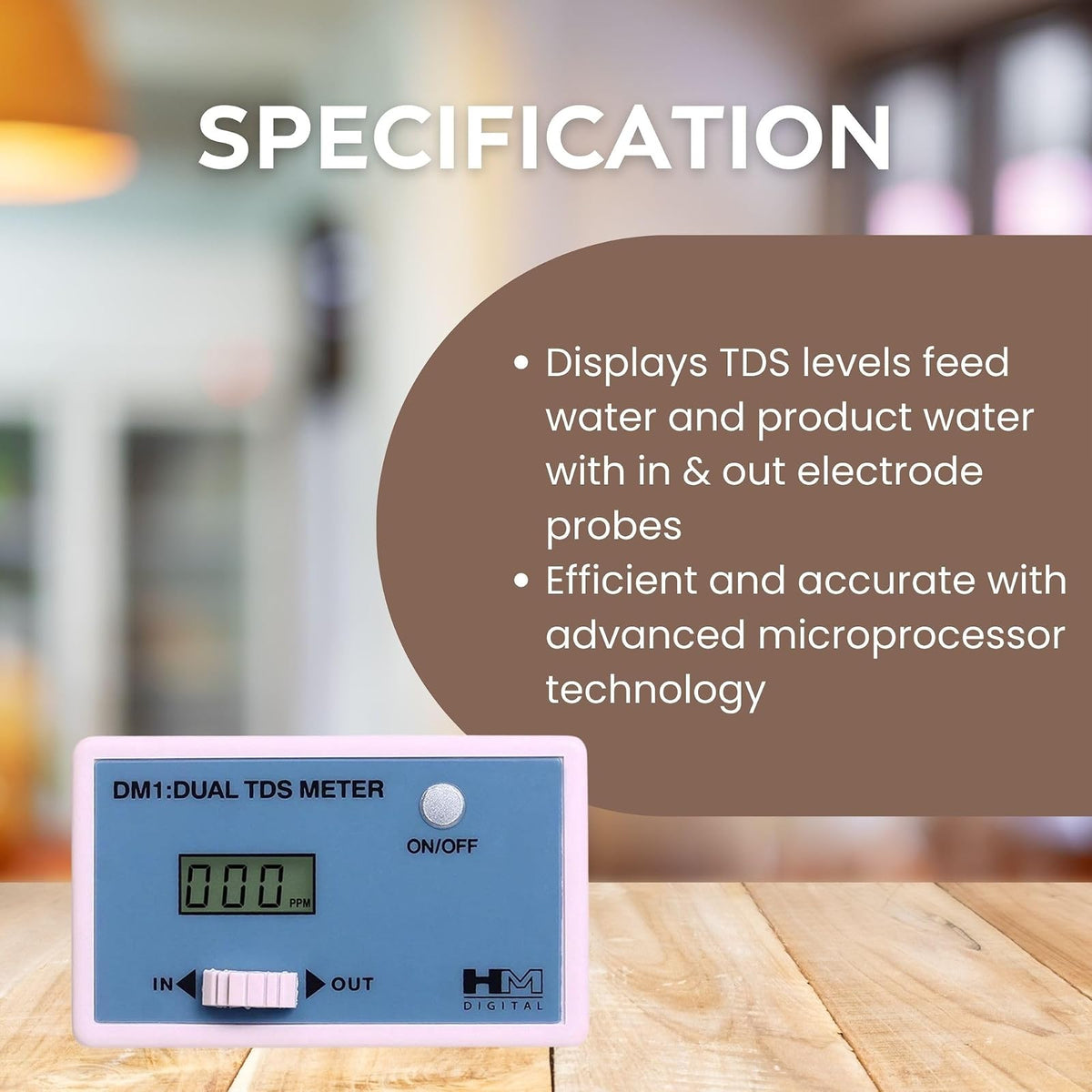 HM Digital DM-1 In-Line Dual TDS Monitor, 0-9990 ppm Range, +/- 2% Readout Accuracy