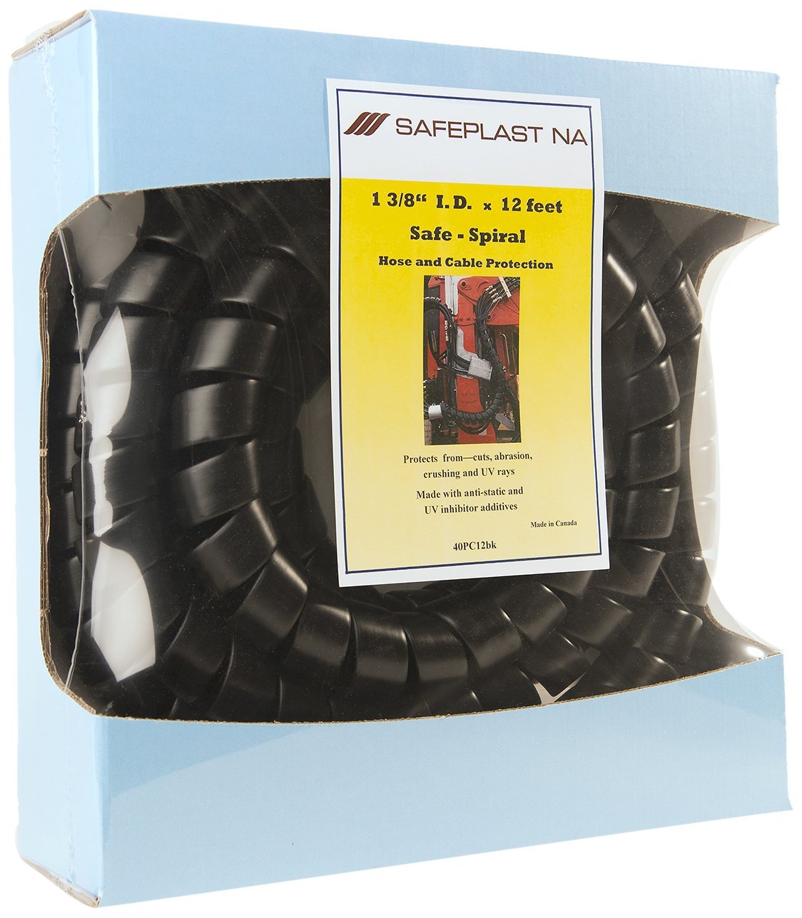 Safe-Spiral 40PC12bk Pre-Cut Spiral Wrap Hose Protector, 1.5" OD, 12' Length, Black