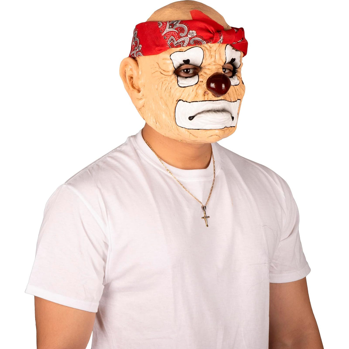 Ghoulish Productions Máscara Thug Clown Full Head de Látex – Payaso de Barrio Cholo con Pañuelo Rojo y Expresión Intimidante – Máscara Realista para Halloween, Disfraces y Coleccionistas