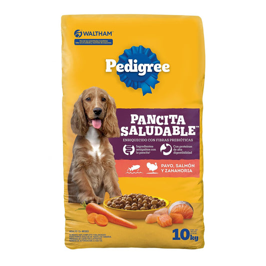 Pedigree - Pancita Saludable Croquetas para Perro Adulto, Sabor Salmón, Pavo y Zanahoria, Alimento Completo para Perro con Proteínas y Fibras Prebióticas, 10 kg
