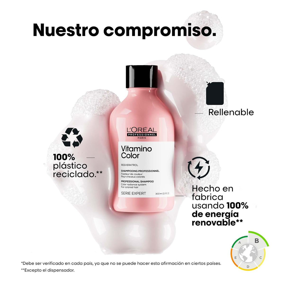 L'Oréal Professionnel Vitamino Color Shampoo Protector 300ml | Para cabello teñido. Protege y preserva el color hasta por 8 semanas evitando el deslave, con resveratrol.