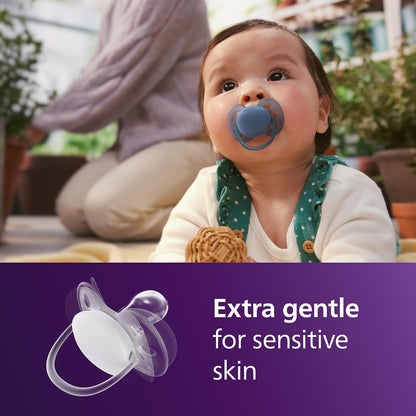 Philips Avent - Chupones ultra suaves, diseño ortodóntico, para bebés de 6 a 18 meses, escudo flexible, pezón simétrico de silicona, sin BPA, 2 fundas esterilizadoras, paquete de 4, SCF091/51