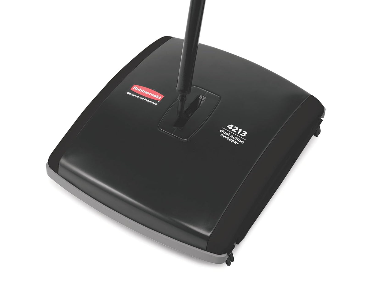 Rubbermaid Barredora mecánica de doble acción, Negro, Acero galvanizado y plástico ABS resistente, Para pisos duros y alfombras de pelo bajo