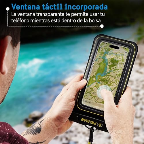 Pelican Marine - Funda Impermeable para teléfono IP68 (tamaño estándar) Funda Flotante Impermeable para teléfono - Imprescindible para Viajes en cruceros de Playa - Black/Hi-Vis Yellow