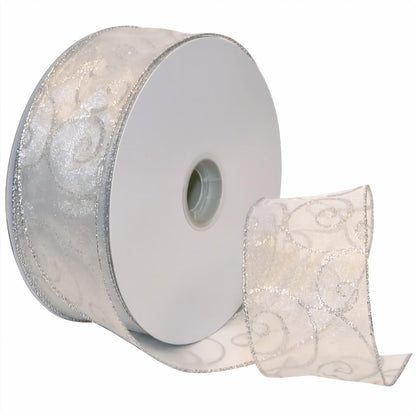 Morex Ribbon 7416.60/50-701 - Cinta de nailon transparente de 2.5 pulgadas x 50 yardas, color blanco y plateado, cintas navideñas para manualidades y decoraciones de Navidad, cinta de Navidad para interiores para envolver regalos - 2.5 Inch By 50 Yards - 