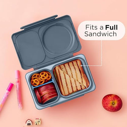 OmieBox UP Bento Box para niños | Lonchera aislada | Tarro de alimentos termo a prueba de fugas | Paquete de hielo enfriador | 2 compartimentos (grafito)