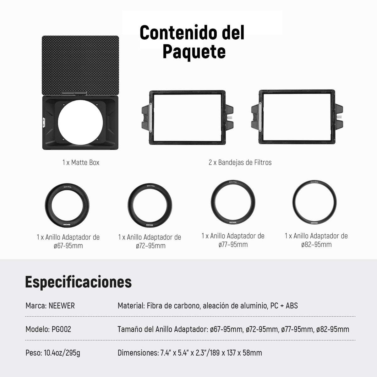 NEEWER Mini Caja Mate con Dos bandejas de Filtro de 4 x 5.75 Pulgadas, 4 adaptadores de Lente Circular, Bandera Superior de Fibra de Carbono, Compatible con Accesorios SmallRig Compatible con Filtro