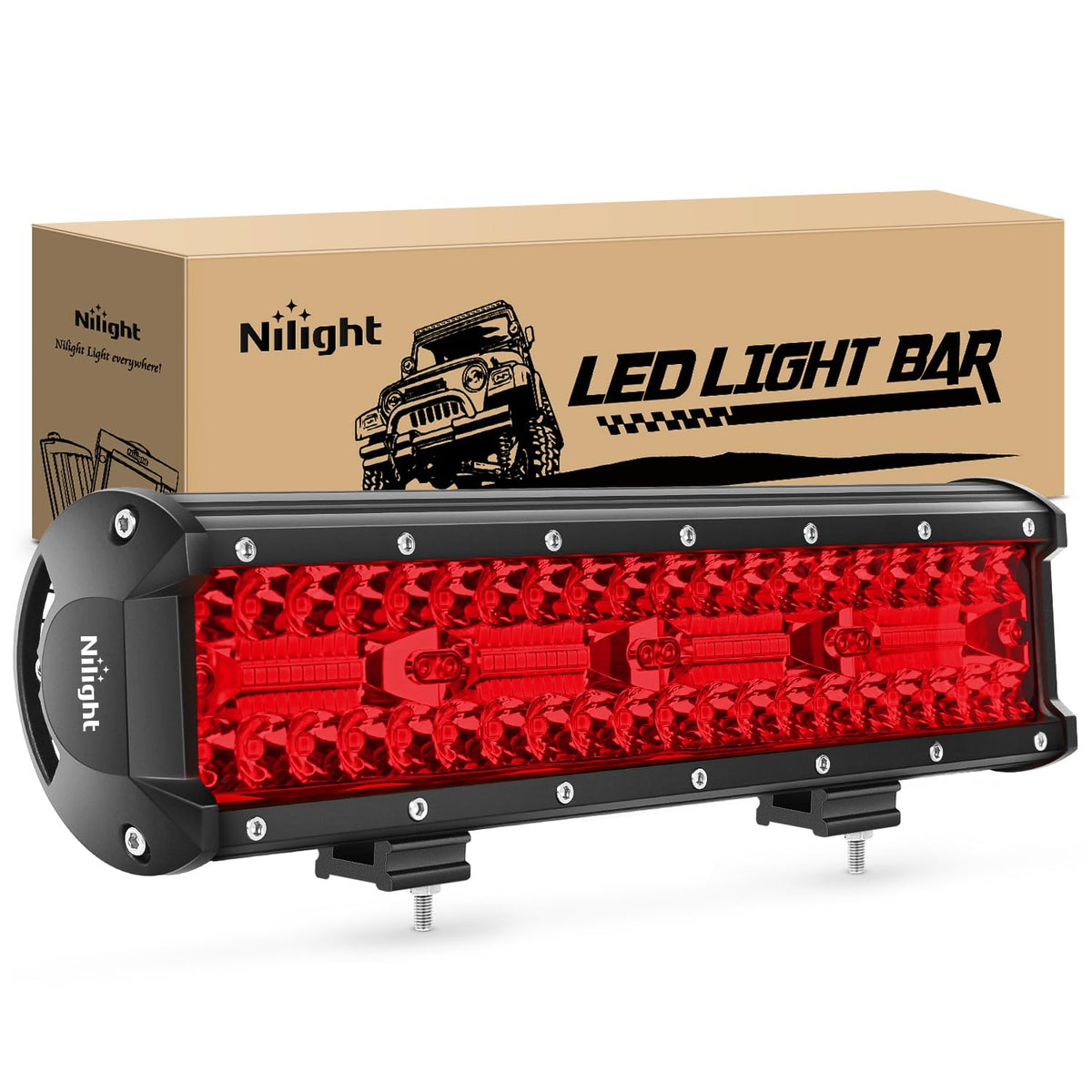 Nilight - Barra de luz LED de 12 pulgadas, color rojo, triple fila, 240 W, combo de puntos e inundaciones, 30000 lm, luces LED todoterreno, luces de seguridad para pesca, caza, luces de seguridad de