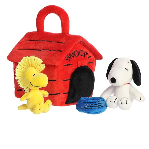 Aurora® Adorable Casa de Perro de Snoopy® de Peanuts Conjunto de Juguetes de Peluche - Juguetes con Licencia Oficial para Todos los Fans de Snoopy - Regalo Sentimental para Adultos y Celebraciones de
