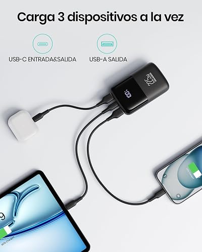 INIU Power Bank, Pequeño 10000mAh 22,5W Carga Rapida Bateria Phone Externad | Diseño mini, carga rápida de 3 salidas, apto para viajes aéreos,batería portátil para iPhone 17, Samsung S26 etc.