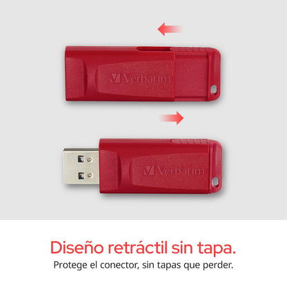 Verbatim Store 'n' Go Memorias USB 2.0 16 GB, Paquete de 3. | Diseño Retráctil sin Tapa.