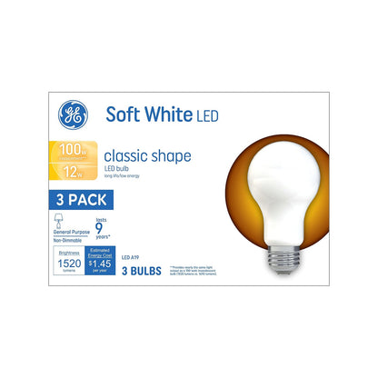 GE - Bombillas LED de 100 W, blanco suave, A19, 3 unidades (paquete de 1)