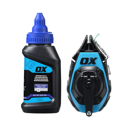 OX Pro - Línea de gis de precisión de 50 pies con punta de goma pinchable y recambio de polvo de gis de 4 onzas, herramienta de marcado de línea ultra fina de Kevlar y nailon, herramienta de carrete