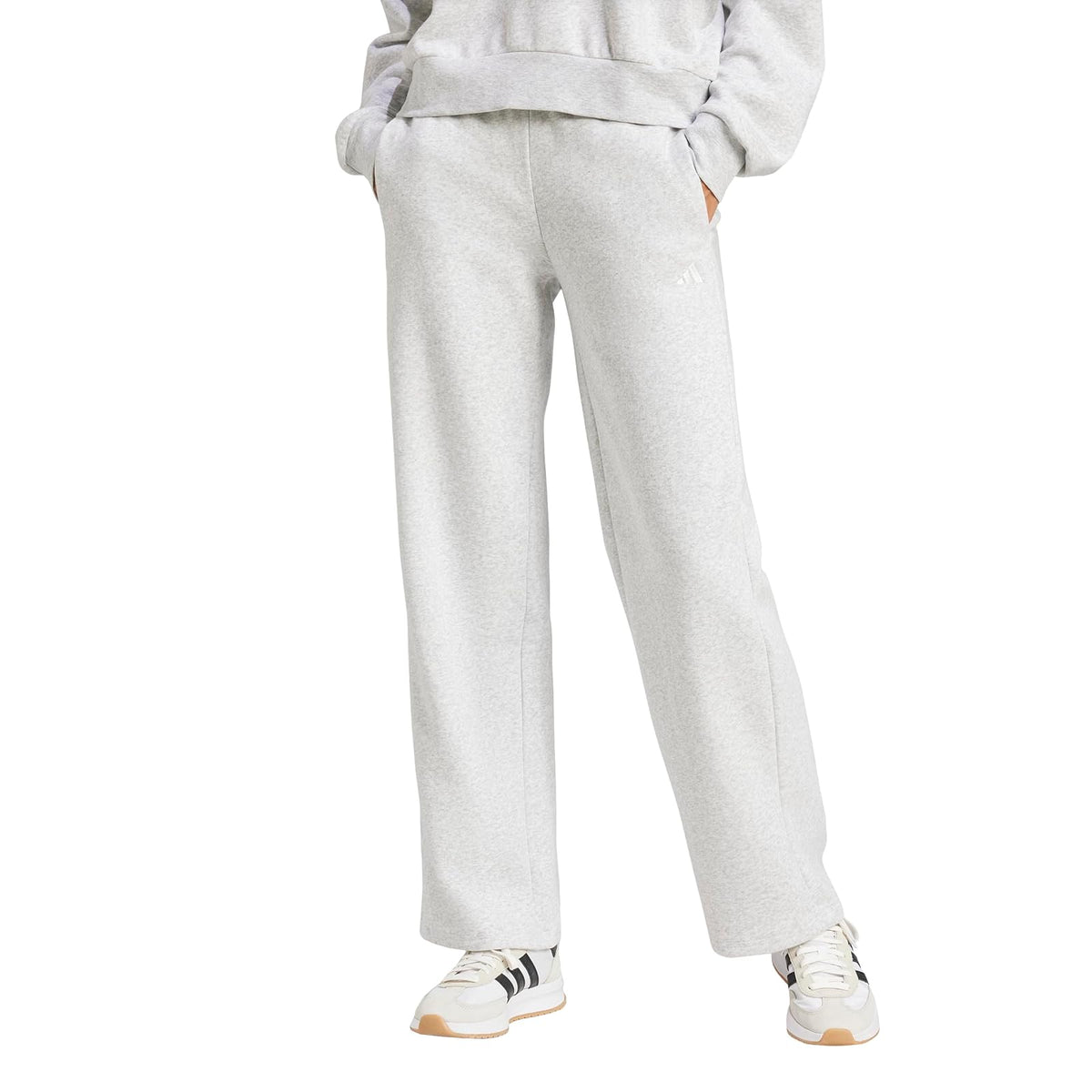 adidas Pantalón de Forro Polar Logo Pequeño Mujer - M - gris claro jaspeado - blanco