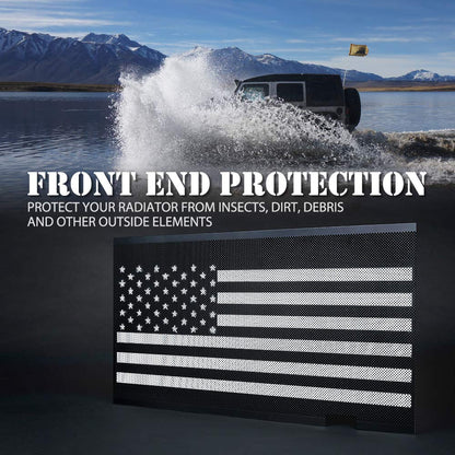 Xprite - Rejilla de aleación de aluminio con bandera de Estados Unidos en blanco y negro compatible con Jeep Wrangler JK Stock Grille 2007-2018