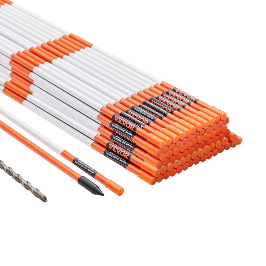VEVOR Marcadores de Entrada 100 PCS Estacas de Nieve Naranja Fibra de Vidrio 0,78x121,5 cm Instalación de Tira Reflectante de Alta Visibilidad Broca de Acero 30 cm Protectores para Estacionamientos