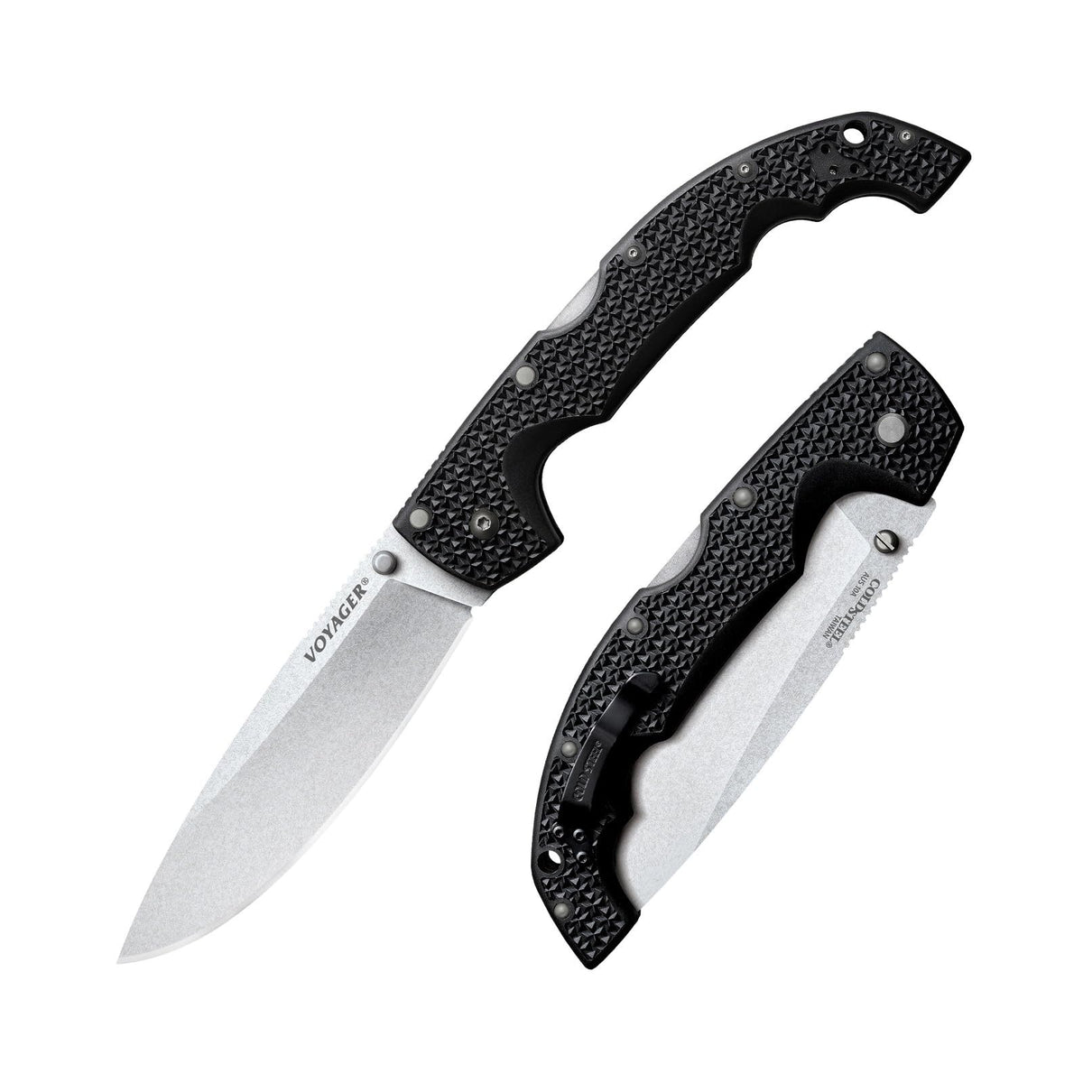 Cold Steel XL Voyager AUS10A - Cuchillo plegable táctico para llevar diario, de 5.5 pulgadas, AUS10A con punta de caída, de 6.7 pulgadas, mango Griv-Ex, en caja