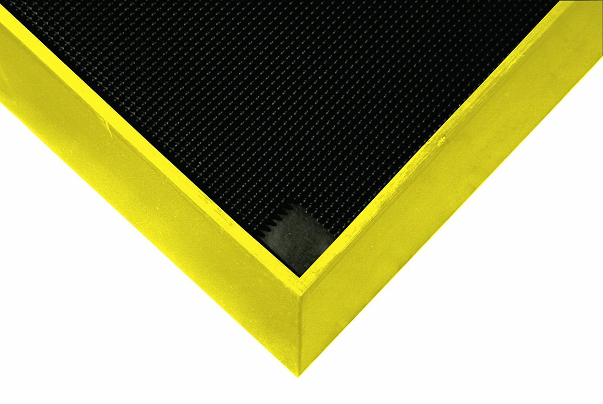 Wearwell - Alfombrilla de baño para pies, color negro y amarillo. Alfombrilla para zapatos - Capacidad de 5 galones. Pared alta para soluciones de limpieza. 32 pulgadas de largo x 39 pulgadas de ancho