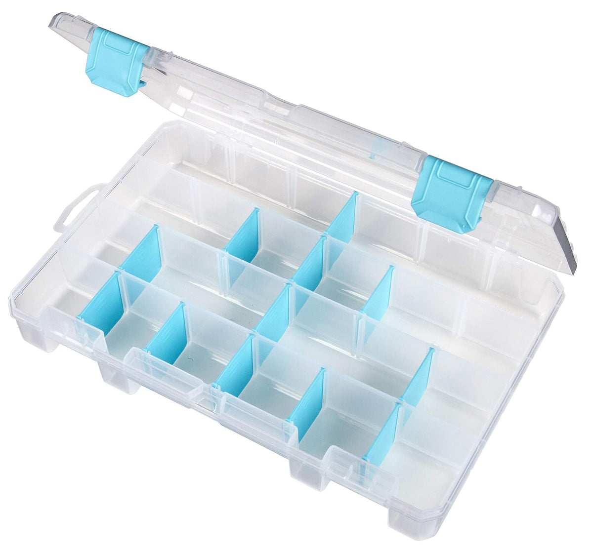 ArtBin 6847AG Caja mediana antideslustre con separadores extraíbles, organizador de joyas y manualidades con tecnología antideslustre, [1] caja de almacenamiento de plástico, transparente con detalles de aguamarina