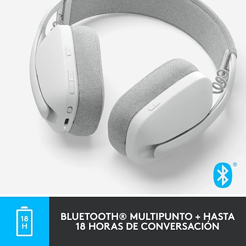 Logitech Zone Vibe 100 Auriculares inalámbricos livianos con micrófono, multipunto, Funciona con Teams,Google Meet, Zoom, Mac/PC,Blanco