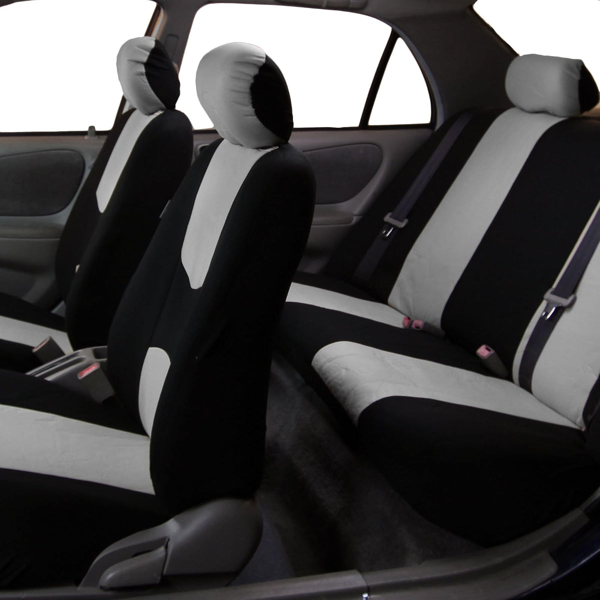 FH GROUP - Juego completo de fundas de asiento de automóvil de tela plana de tela, de ajuste universal, gris/negro (FH-FB050114, se adapta a la mayoría de automóviles, camiones, SUV o furgonetas)