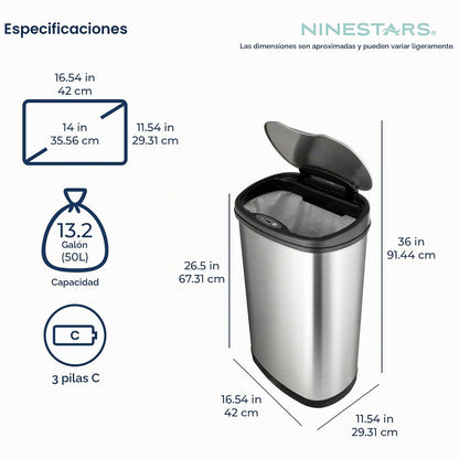 Ninestars DZT-50-25 Bote de basura con sensor de movimiento, grande, plateado