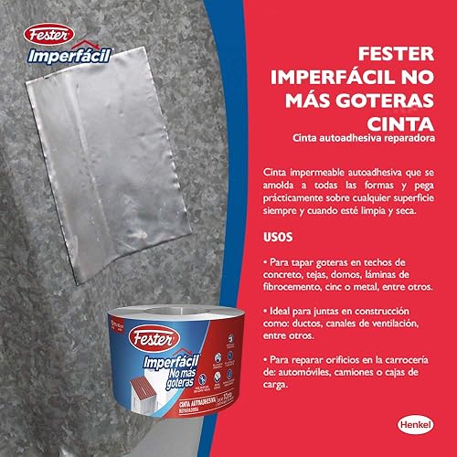 Fester Imperfácil Cinta Impermeable Para Tapar Goteras, Ideal para Techos de Concreto, Tejas, Domos, Láminas de Fibrocemento, Entre Otros, Fácil de Aplicar, Blister de 10 Metro