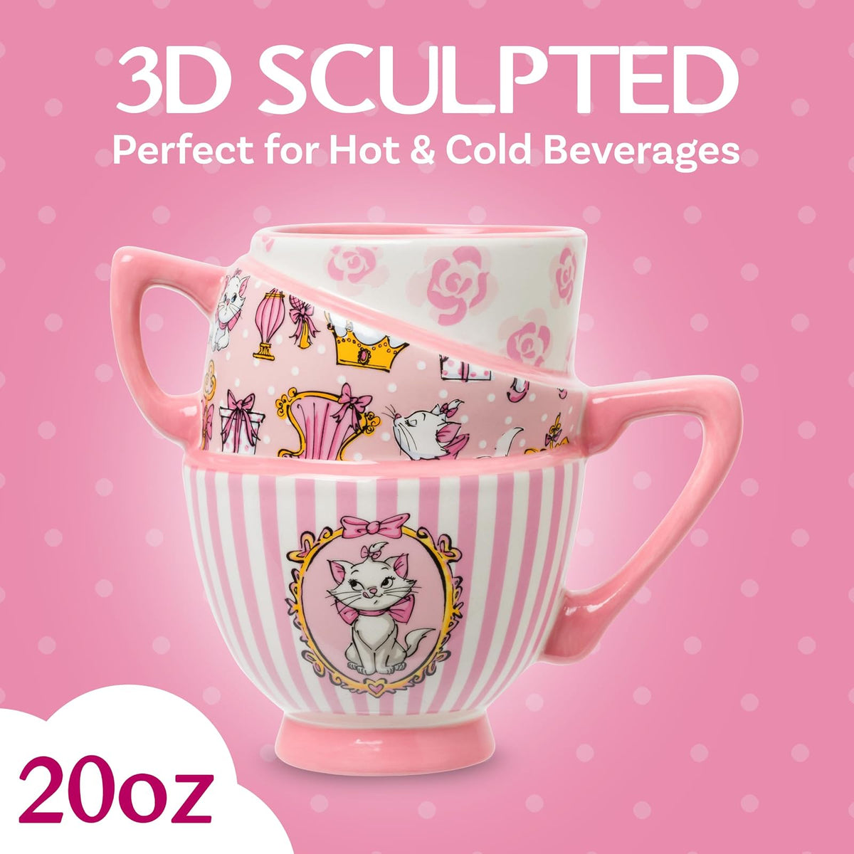 Silver Buffalo Taza de café de cerámica esculpida 3D con diseño de Marie de Los Aristogatos de Disney, 591 ml (20 oz)
