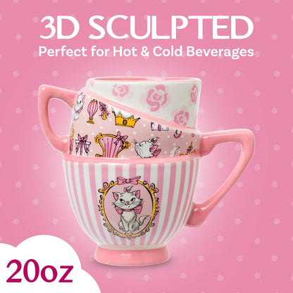 Silver Buffalo Taza de café de cerámica esculpida 3D con diseño de Marie de Los Aristogatos de Disney, 591 ml (20 oz)