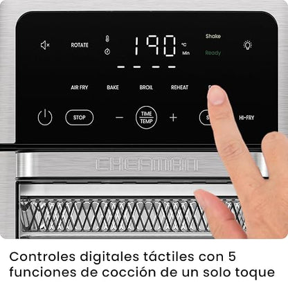 Chefman Freidora de aire 6 en 1 multifuncional XL de 13 cuartos, Asador, Deshidratador de alimentos, Horno de convección, Controles de pantalla táctil, Puerta con ventana - Acero inoxidable