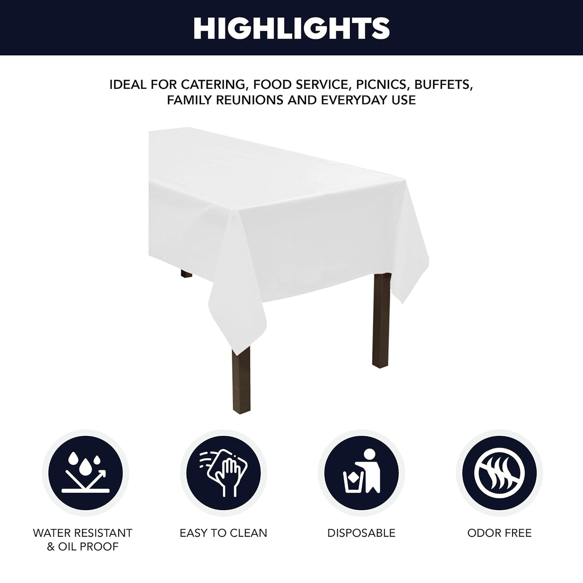 Party Essentials Rollo de Mesa de Banquete de plástico Resistente Disponible en 27 Colores, 54 Pulgadas x 100 pies con Cortador Deslizante, Blanco, (100 WH)