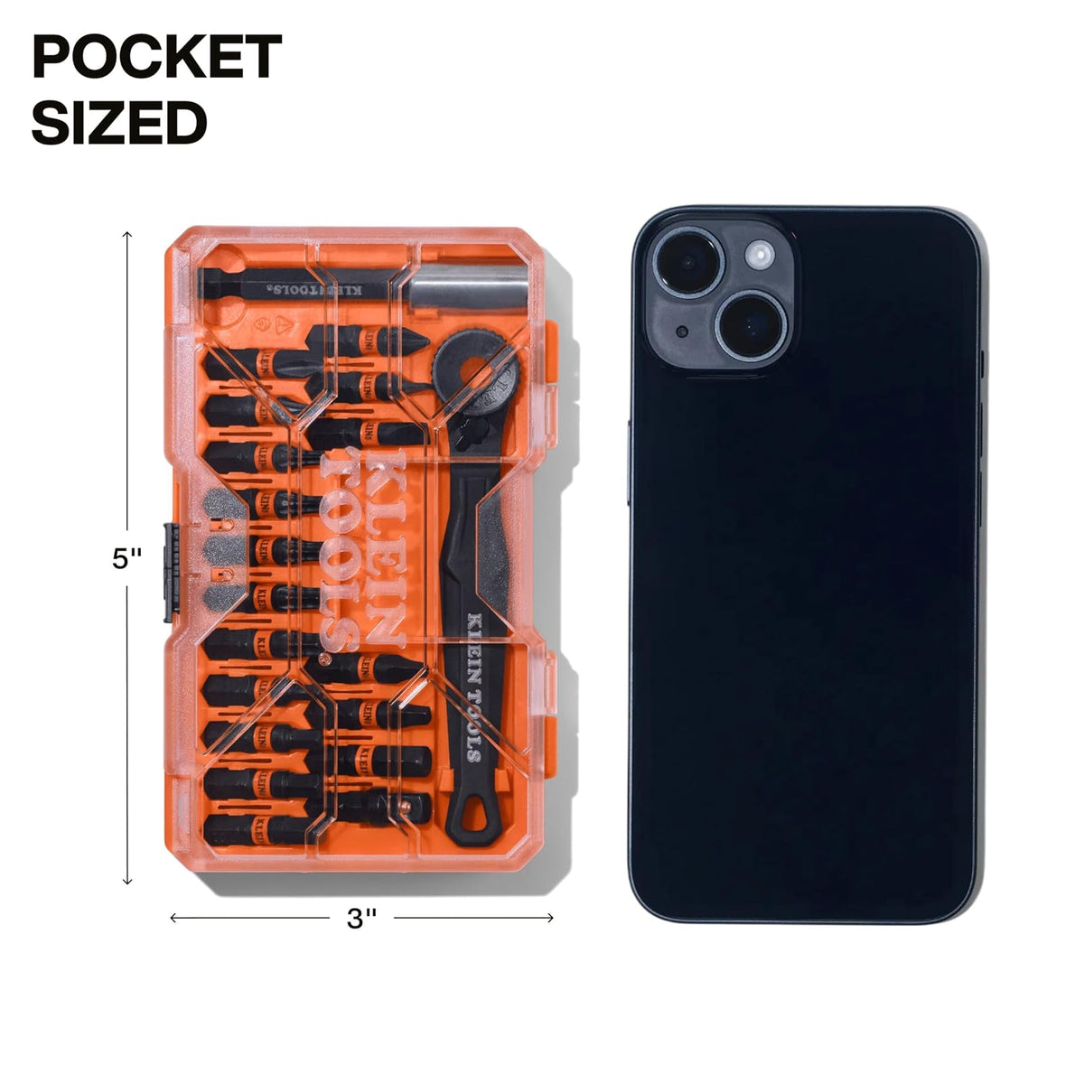 Klein Tools 32787S - Juego de puntas de impacto ProFlex de microcarraca delgada, 20 piezas, acero S2, estuche de almacenamiento compatible con MODbox, portapuntas magnético