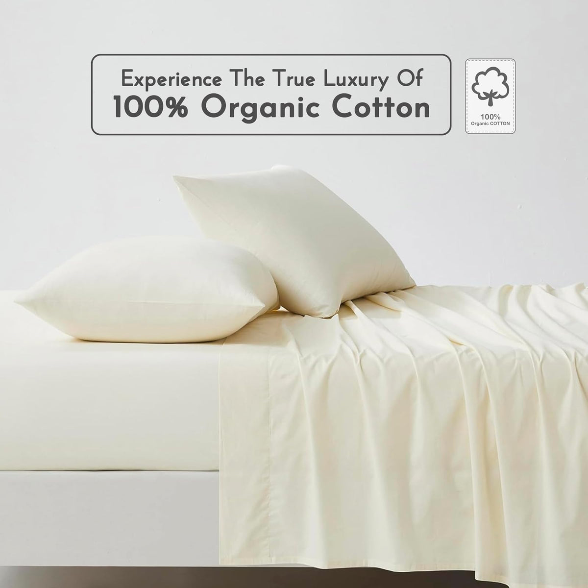 Linen Closet - Juego de 4 sábanas de algodón orgánico 100% algodón, Bolsillo Profundo de 18 Pulgadas, Color Marfil Fresco, Ligero, algodón ecológico, suavidad de percal, Duradera y Transpirable