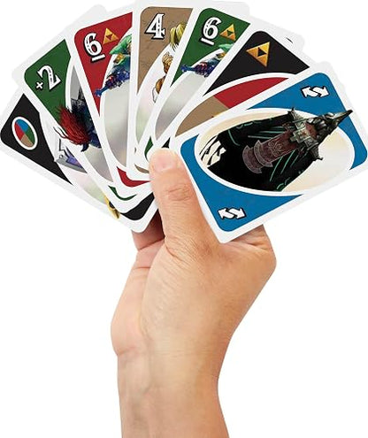 UNO The Legend of Zelda Juego de Cartas con Carta Trifuerza y Acciones Clásicas, 112 Cartas, para 2 a 10 Jugadores, para 7 Años en Adelante