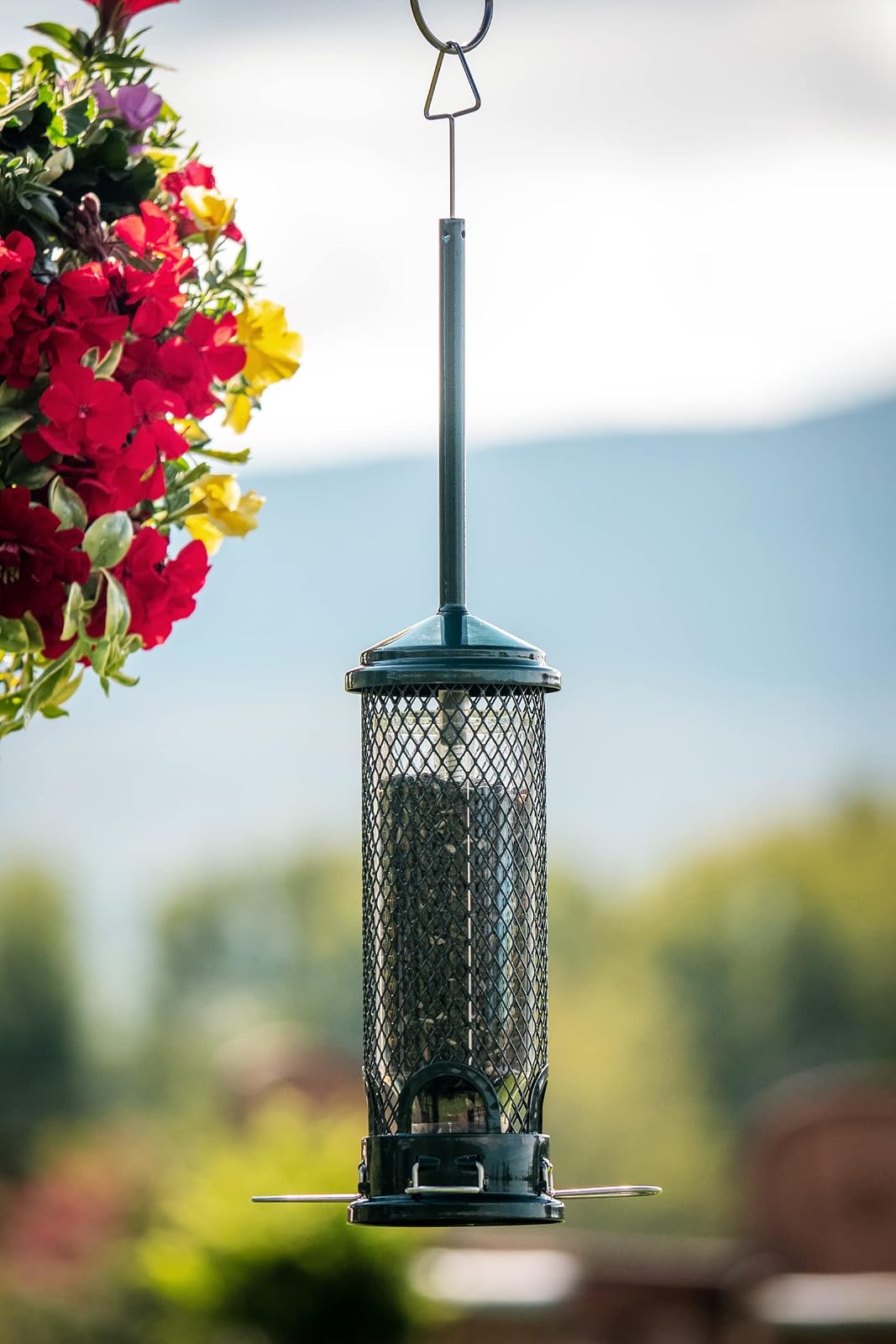 Squirrel Buster Mini 4.4"x4.4"x21" (w/hanger) Wild Bird Feeder with 4 Metal Perches, 1.3lb Seed Capacity