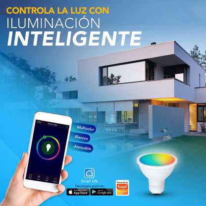 2 FOCOS SMART LED WiFi GU10 6W RGB CW MULTICOLOR Y BLANCOS ATENUABLES