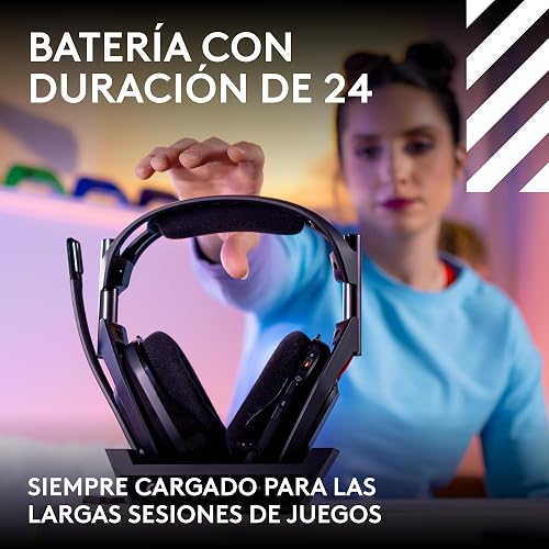 Logitech G Astro A50 Lightspeed Audífonos con micrófono inalámbricos para Juegos + estación Base (Gen 5), Pro-G Graphene, USB-C a Xbox, PS5, PC/Mac o Nintendo Switch, Bluetooth - Negro
