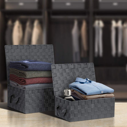 Sorbus Set of 3 Storage Baskets for Organizing with Lid, Mesh Hand-Woven Design, Linen Closet Organizers and Storage, Organizer Storage Baskets for Shelves, Variety Pack Organizers and Storage (Gray)