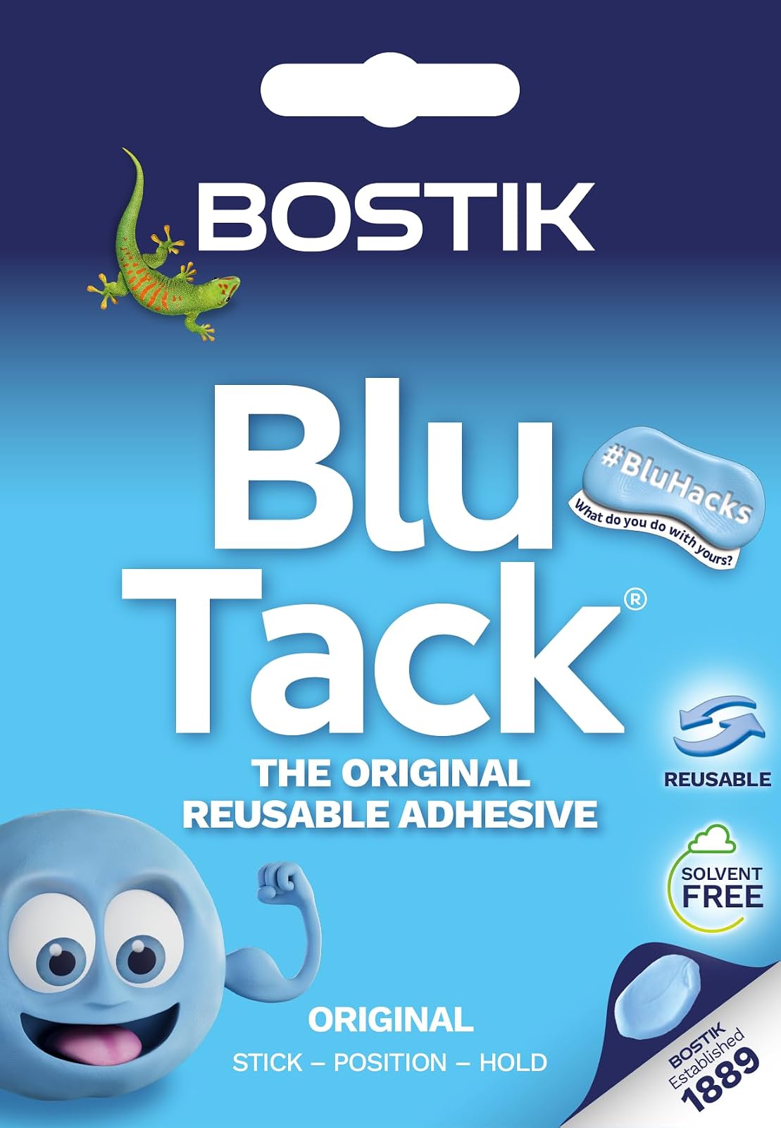 Bostik Blu Tack, calcomanía reutilizable multiusos, limpio, seguro y fácil de usar, no tóxico, tamaño práctico