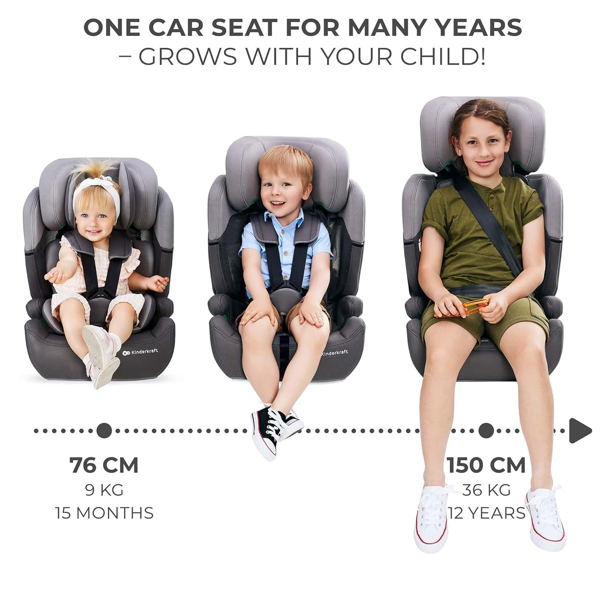 Kinderkraft COMFORT UP Autoasiento I-SIZE 76-150 cm, Silla automóvil para niños, bebé, Sillade, Cinturón, regula en 11 niveles, Grupo 1/2/3, 15 meses - 12 años, 9-36 kg, Rosa