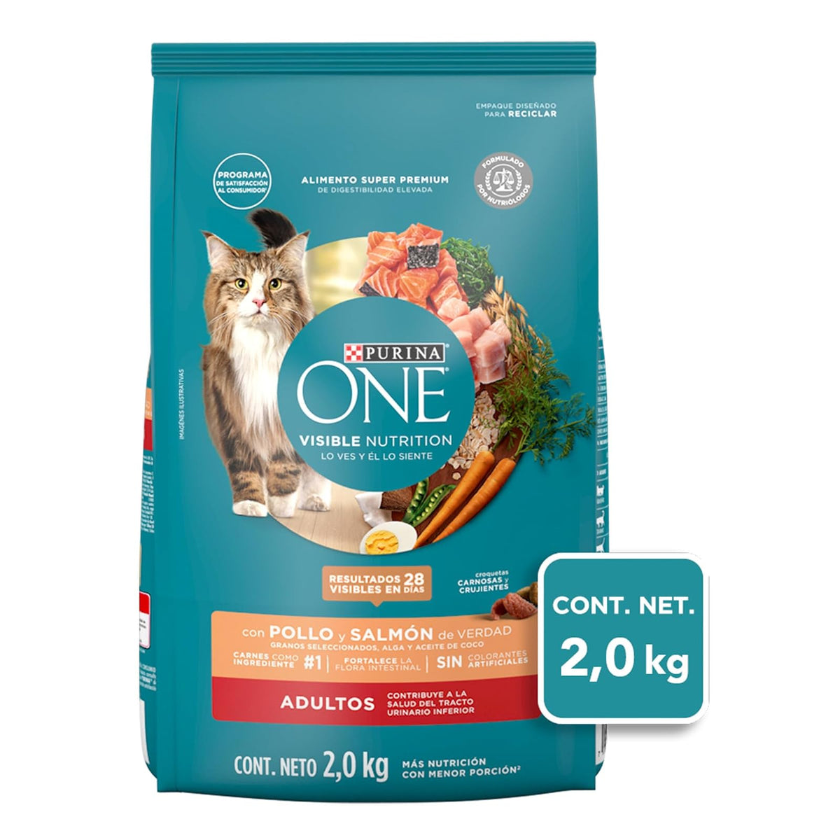 Purina One Gato Adulto Todos los Tamaños Sabor Carne y Salmón 2Kg