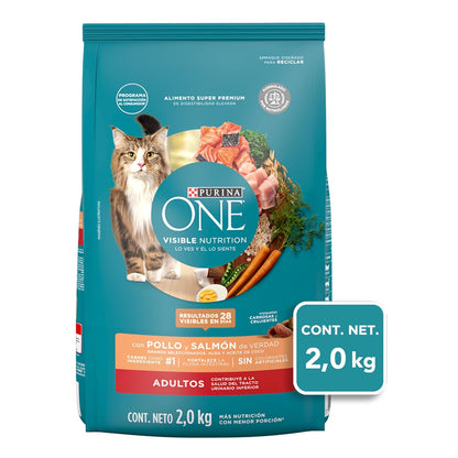 Purina One Gato Adulto Todos los Tamaños Sabor Carne y Salmón 2Kg