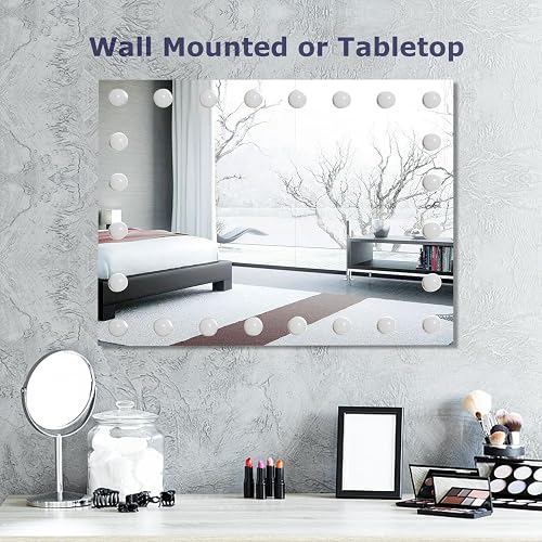 Despful - Espejo de Maquillaje con Luces de 80 x 59 cm, 10 Espejos Grandes con iluminación de Hollywood con 24 Bombillas LED Regulables, 3 Modos de Color, Control táctil para recámara, Mesa o Pared,