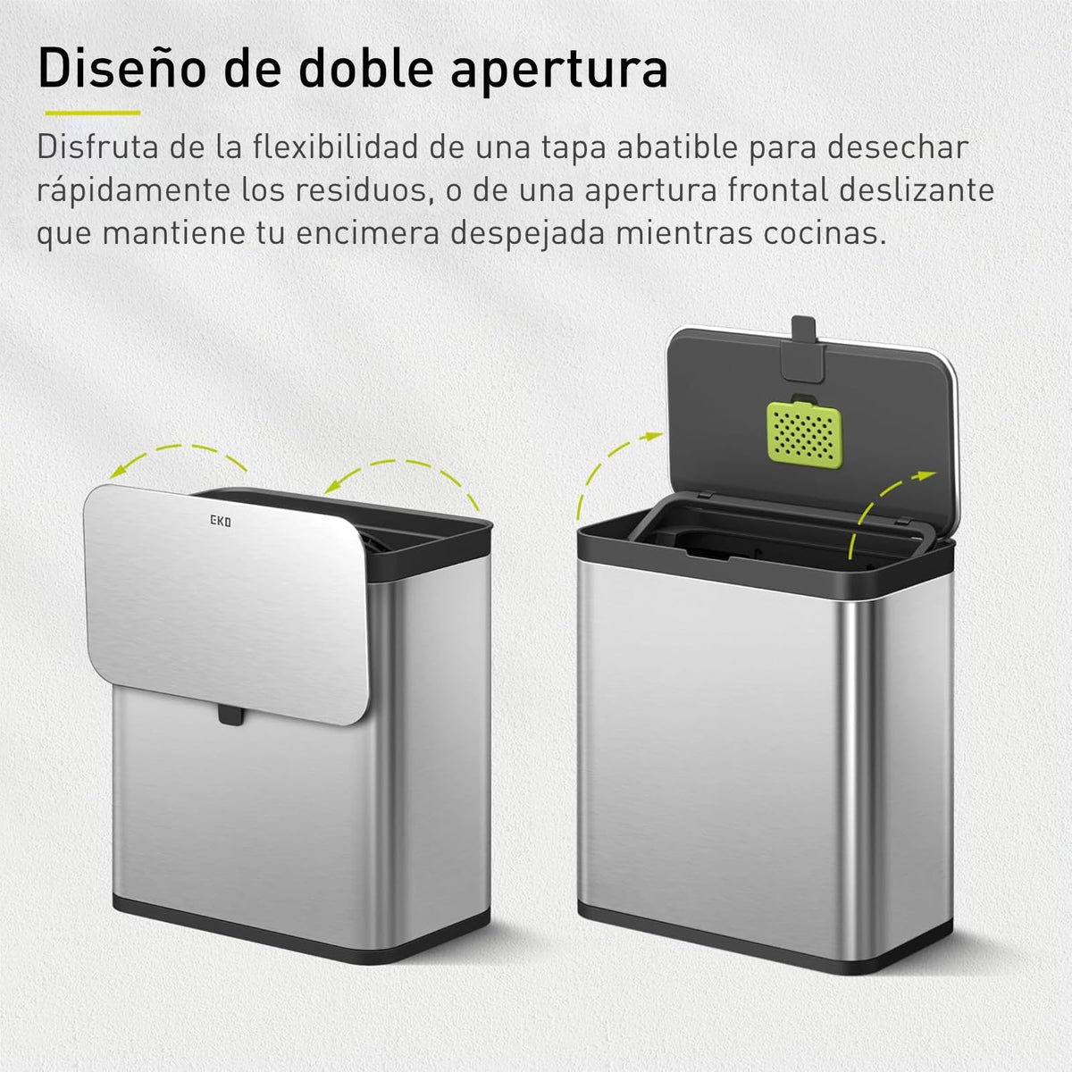 EKO Cubo de Compostaje para Cocina de 7 L, Acero Inoxidable, con Cubeta Interior Extraíble y Compartimento para Desodorizante, Contenedor 2 en 1 para Encimera