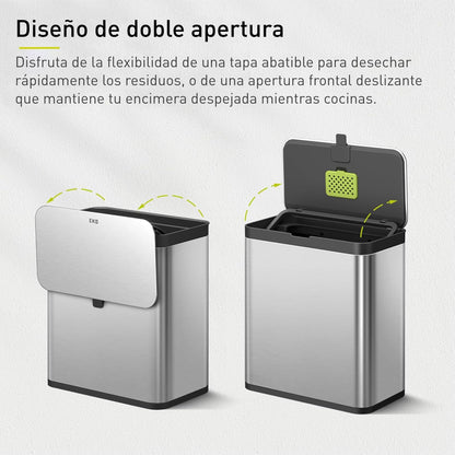 EKO Cubo de Compostaje para Cocina de 7 L, Acero Inoxidable, con Cubeta Interior Extraíble y Compartimento para Desodorizante, Contenedor 2 en 1 para Encimera
